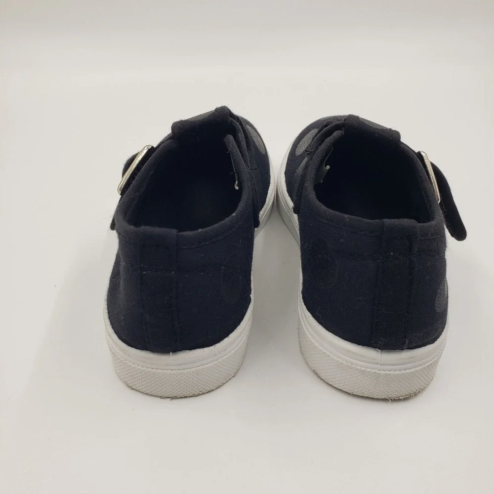 oomphies Mary Jane Shoes Polka Dot‎ Tone on Tone Black Canvas Buckle SZ 12Y EUC
